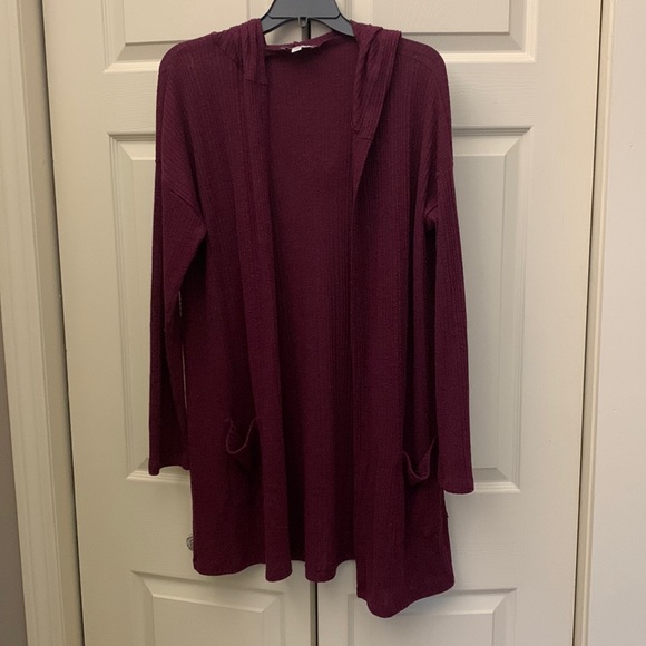 AE hooded lightweight open sweater SZ L-XL burgundy color - Picture 1 of 2